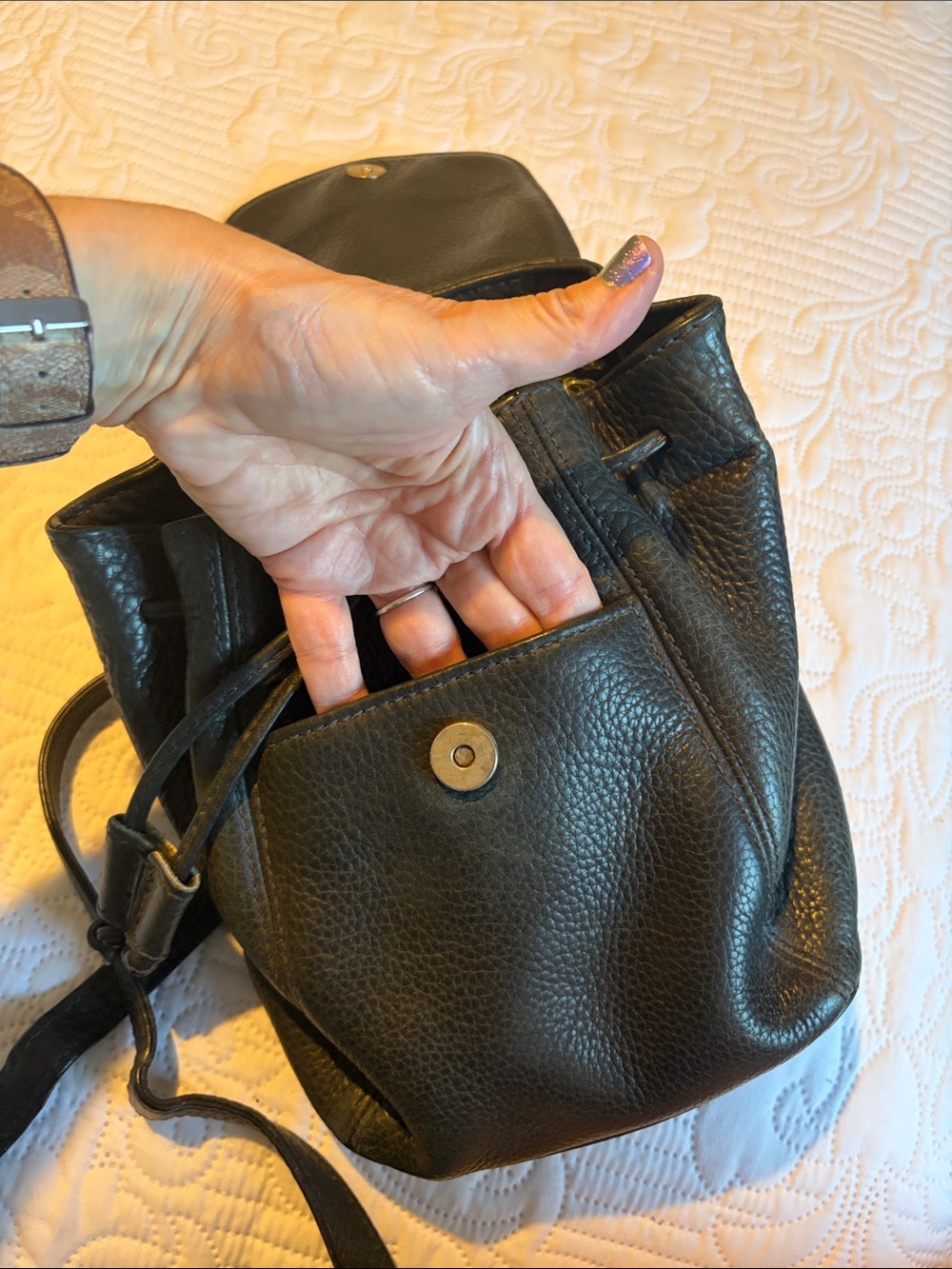 Vintage Coach Black Pebbled Leather Mini Backpack - Picture 7 of 10